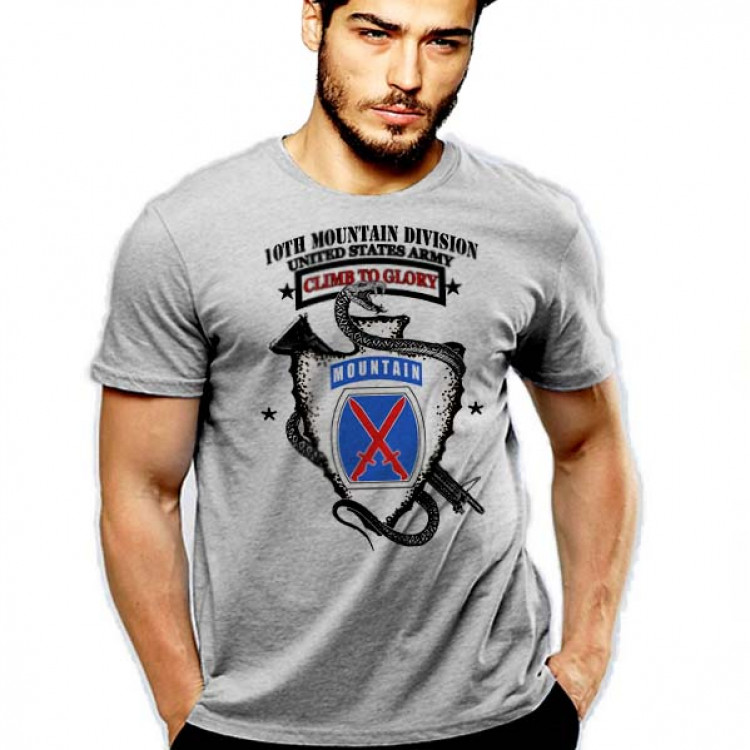 10th Mountain Division T-Shirt | Army Veteran, Patriot, Light Infantry Design | Men's Green Cotton Blend Tee